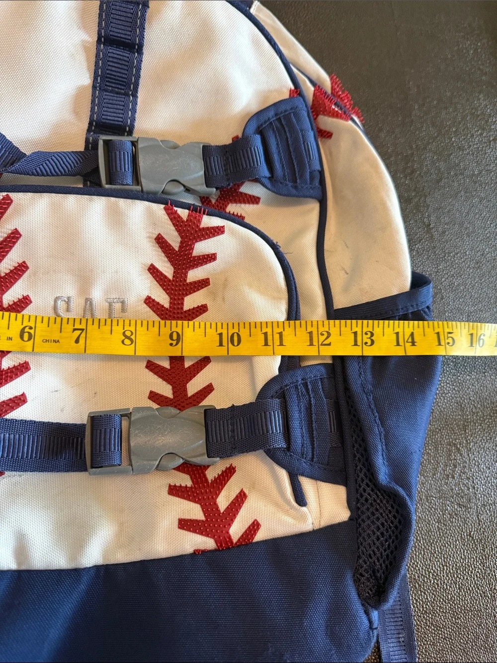 Pottery Barn Kids Mackenzie 3-D Navy & Cream Baseball Stitch Backpack